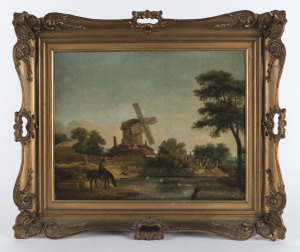 NAIVE SCHOOL (19th Century), Windmill in Landscape, oil on canvas, gallery numbered label verso "No. 59", 36cm x 46cm