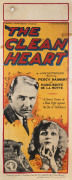 MOVIE POSTER THE CLEAN HEART 1924 colour process lithograph, 103 x 38cm. Linen-backed. "Vitagraph. J. Stuart Blackton Production. By A.S.M. Hutchinson. Featuring Percy Marmont and Marguerite de la Motte. A great drama of a man's fight against the sin of