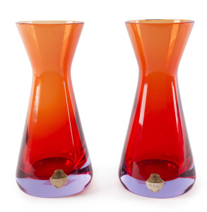 SEGUSO Pair of Murano glass vases, circa 1960, original labels "Seguso Verti D'Arte, Murano, Made In Italy", ​19.5cm high