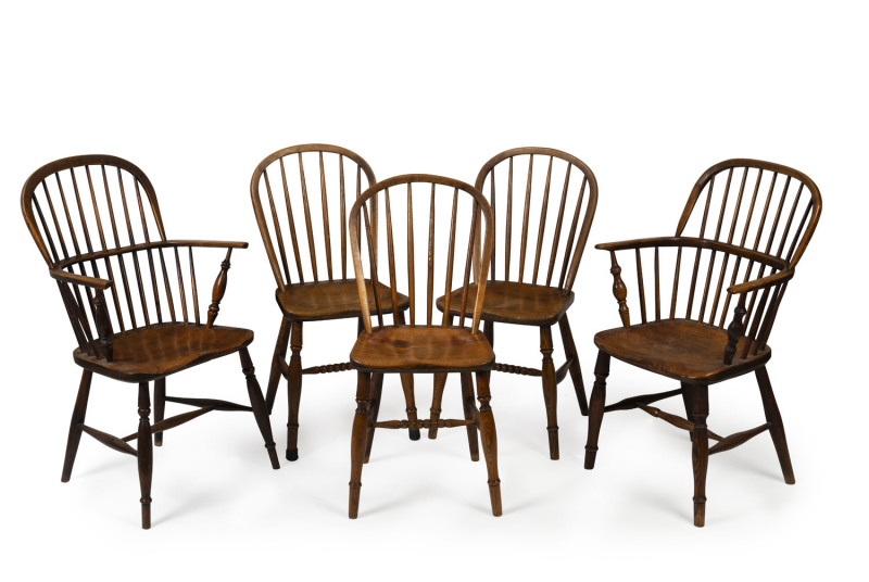 Set of 6 Windsor chairs, elm and beech, English, 19th century, 