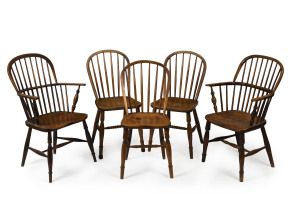 Set of 6 Windsor chairs, elm and beech, English, 19th century,