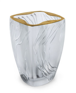 LALIQUE Glass vase with gilt decorated top, engraved "Lalique, France", 20.5cm high