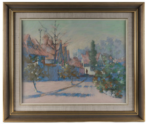 J. FORD (British), village street scene, pastel on paper, signed lower right "J. Ford", 40 x 50cm
