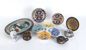 Royal Doulton candle holder, assorted porcelain tea ware, dishes, vase and teapot, 19th and 20th century, the vase 15cm high