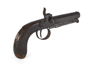 A percussion cap pocket pistol with hexagonal barrel, circa 1840, 21cm long