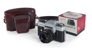 LEITZ: Leica Leicaflex SL camera [#1341611], 1973; with Summicron - R 50mm f2 lens [#2488555] and lenshood 12564; accompanied by the original lens box.