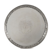 An impressive George II Irish sterling silver tray by THOMAS JOHNSTON of Dublin, circa 1758, engraved with the arms of Thomas Wentworth, 2nd Baronet of Wentworth Woodhouse. Wentworth was named the Earl of Strafford by King Charles I in 1640 and was later - 3