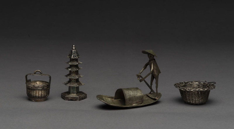 Four Chinese silver miniature ornaments, 20th century, ​the tallest 8cm high
