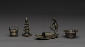 Four Chinese silver miniature ornaments, 20th century, the tallest 8cm high