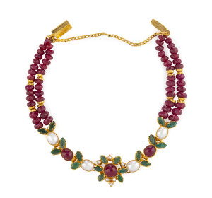 Indian wedding bracelet, 22ct yellow gold set with rubies, pearls and emeralds, 19.1 grams total