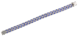 An 18ct white gold triple row mesh bracelet set alternately with 72 tanzanites and 72 brilliant cut diamonds, 23.1 grams,