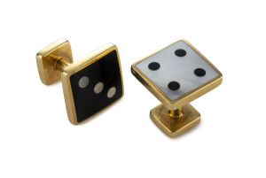 TIFFANY & Co. 18ct yellow gold onyx and pearl shell cufflinks, stamped "Tiffany & Co. 750"