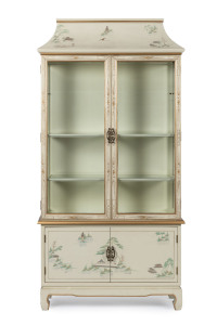 A Chinoiserie style cream lacquered and glazed vitrine, 20th century 204cm high, 106cm wide, 36cm deep