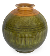 CHRISTOPHER DRESSER Linthorpe Pottery spherical vase, stamp and incised signature "Chr. Dresser, Linthorpe", ​24cm high