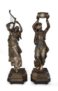 A pair of cold painted spelter orientalist figures by Arthur Waagen, late 19th century 87cm high