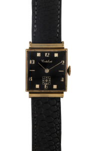 CORTEBERT Art Deco gent's wristwatch, black dial in 10ct gold case