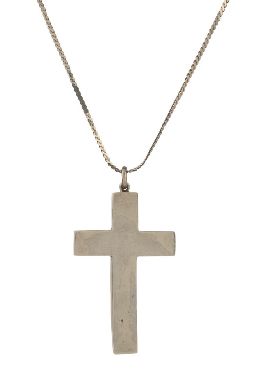 A crucifix pendant on chain, sterling silver and Baltic amber on sterling silver chain, ​the pendant 4.5cm high