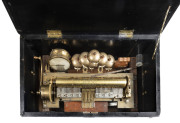 A Swiss clockwork music box with 6 bells, drum and castarnet, housed in an inlaid walnut case, 19th century, ​64cm across - 3
