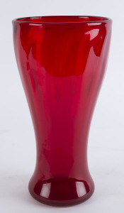 A Whitefriars tall ruby glass vase, English, circa 1960, 32.5cm high