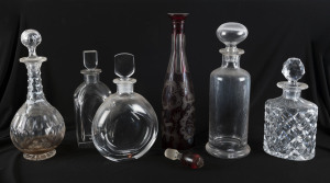 Group of six assorted glass and crystal decanters by Orrefors, Swedish, Bohemian and English, 19th and 20th century, the tallest 42cm high