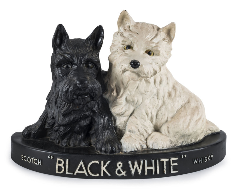 BLACK & WHITE WHISKY Large point of sale advertising statue, cast rubber compound, mid 20th century, 60cm high, 83cm wide, 27cm deep