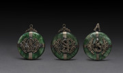 Three Chinese silver and jade bead or pendant ornaments, early 20th century, ​6.5cm high