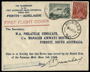 2 June 1929 (AAMC.137a) Ceduna - Forrest intermediate flown cover, signed by the pilot, Major Norman Brearley. 
