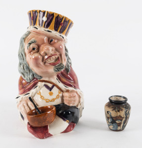 SHORTER & SONS "Old King Cole" porcelain character jug; plus a handpainted miniature vase, early 20th century, ​ the jug 26cm high