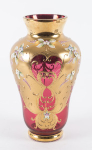 An Italian ruby glass and overlay mantle vase, 20th century, 26cm high