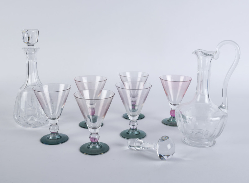 BACCARAT Crystal wine jug, crystal decanter and set of six glasses, 20th century, ​wine jug 33cm high
