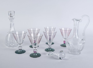 BACCARAT Crystal wine jug, crystal decanter and set of six glasses, 20th century, wine jug 33cm high
