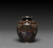 A Japanese cloisonne vase with silver wire, Meiji period, stamped on the base "CLOISONNE", ​9cm high