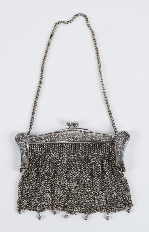 Edwardian German Silver mesh purse bead fringe c. 1910 - Ruby Lane