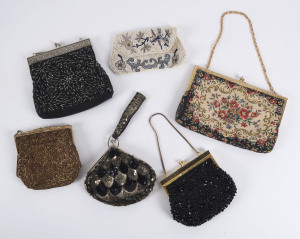 Six assorted vintage beadwork and tapestry purses, early to mid 20th century, tapestry example 25cm across