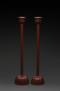 A pair of tall Japanese candle holders, lacquered wood, 20th century, 77cm high