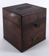 An antique mahogany apothicary box with red velvet compatment interior with assorted bottles, accompanied with a hand written note "This was a medical chest belonging to the late Father J.P. LYNCH who came to Australia from Ireland in the 1890's and who - 2