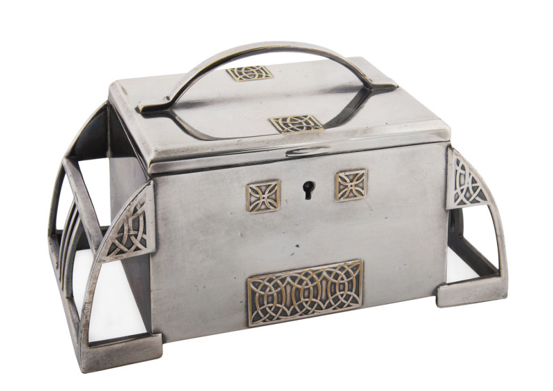 W.M.F. (Wurttemburg Metalwaren Fabriek) German Arts and Crafts silver plated jewel casket, circa 1900, factory stamp, 12cm high, 18cm wide, 9cm deep