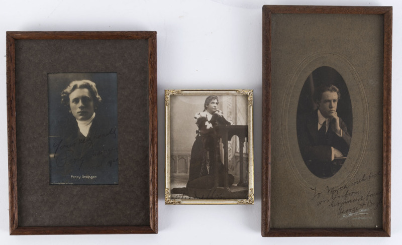 AUTOGRAPHED PHOTOGRAPHS: Nellie Melba (undated), Percy Grainger (dated 1920) and George F. Boyle (undated, but circa 1910 before he left for America) original signatures, two framed and glazed by Caldecutt of Chapel St., Prahran. From an old-time collecti