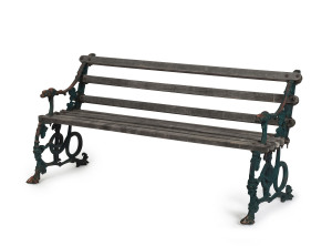 A cast iron garden bench with dogs head handles and timber slats, 19th/20th century, 165cm across