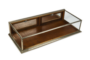 A vintage nickel bound shop counter top display cabinet, early 20th century, 25cm high, 120cm wide, 55cm deep