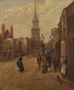 WALTER LIVENS (British School), 'Hackney Road 5 to 8am', oil on canvas, signed lower left "Walter Livens, 1892", 60 x 50cm