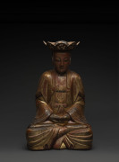 A Chinese lacquered wooden figure of Buddha seated in dhyanasana, Ming Dynasty, 15th/16th century, 73cm high, PROVENANCE: Sotheby's Dec Arts Sale 30th November, 2010, lot 1216