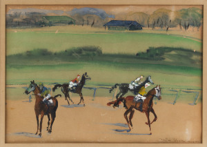 MARTIN SHALLENBERGER (U.S.A. 1912 - 2007), Before the Race, watercolour, 26 x 37.5cm