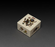 A Shibayama ivory puzzle box decorated with Buddhist symbols, scroll, hat and other objects, Meiji Period, ​4cm high, 6.5cm wide, 6cm deep - 2