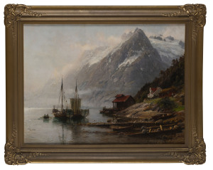 ANDERS MONSEN ASKERVOLD (Norwegian, 1834 - 1900) , 'View of Sognefjord, Norway', oil on canvas on board, signed lower right "A. Askervold, 1891", 44cm x 59cm