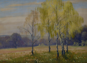 ANTON FILKUKA (Austrian, 1888-1957), 'Birch Trees in Spring', oil on canvas, signed lower left "A. Filkuka", 49cm x 65cm