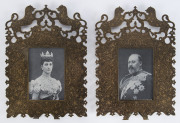 A pair of Benares brass photograph frames, circa 1890s; each 30cm high, 22cm wide. (2).