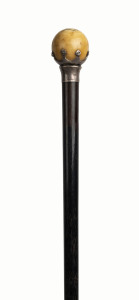 An ebony walking stick with ivory top and sterling silver mount, London, circa 1889, 89cm high