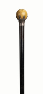 An ebony walking stick with ivory top and sterling silver mount, London, circa 1889, ​89cm high