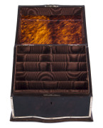 An Edward VIII Sterling silver mounted tortoiseshell five piece Desk Set, comprising a compartmented desk stationary box, a desk compendium with the applied initials "U.M.H.", a pen tray, an inkwell and a rocker blotter. Hallmarked Hardy Brothers, London, - 2